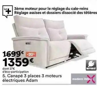 BUT Canapé 3 places 3 moteurs électriques adam modern living offre
