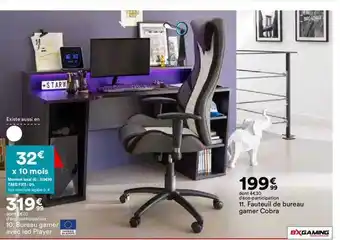 Bureau gamer avec led player, fauteuil de bureau gamer cobra bxgaming