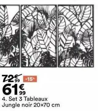 BUT Set 3 tableaux jungle noir 20x70 cm offre