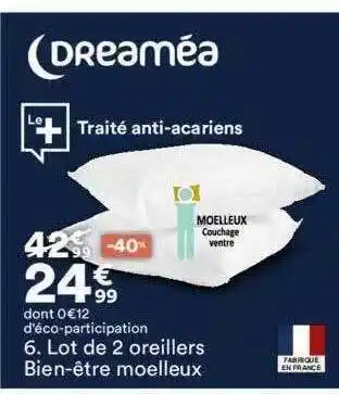 BUT Lot de 2 oreillers bien-être moelleux dreaméa offre