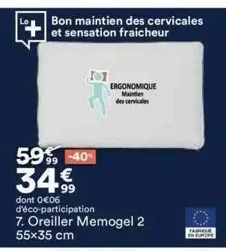 BUT Oreiller memogel 2 55x35 cm offre