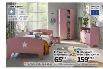 Conforama Tiroir de rangement star, lit évolutif 90x141-170-200 cm offre