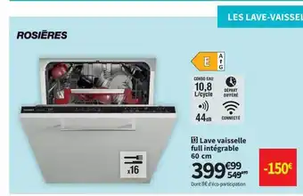 Conforama Lave vaisselle full intégrable 60 cm rosières offre