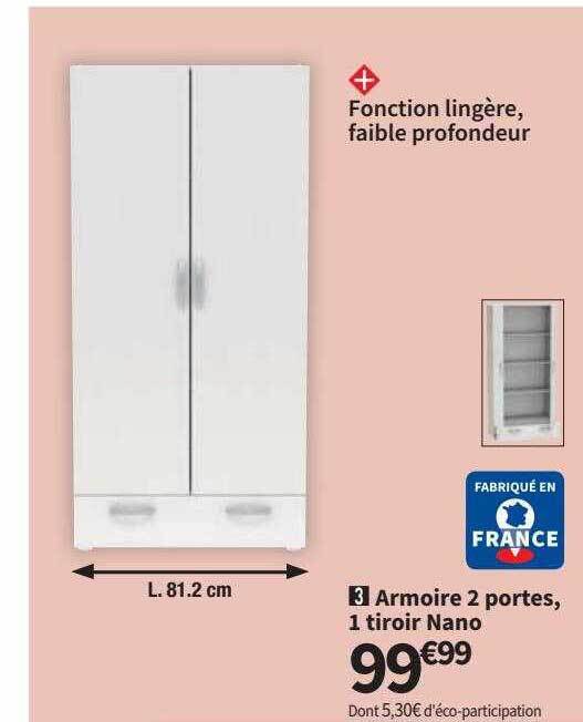 Promo Armoire 2 portes, 1 tiroir nano chez Conforama