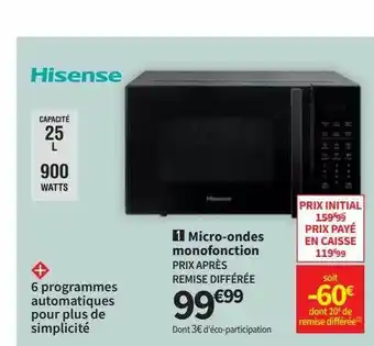 Conforama Micro-ondes monofonction hisense offre