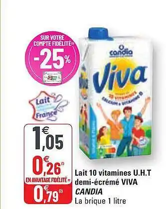 G20 Lait 10 vitamines u.g.t. demi-écrémé viva candia offre
