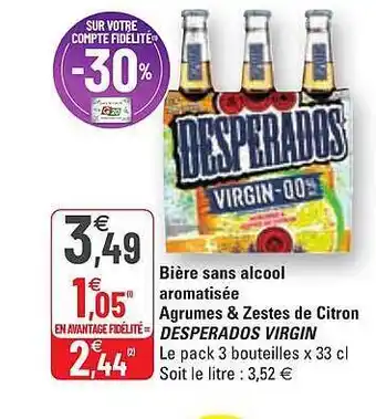 G20 Bière sans alcool aromatisée agrumes & zestes de citron desperados virgin offre