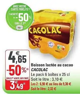 G20 Boisson lactée au cacao cacolac offre