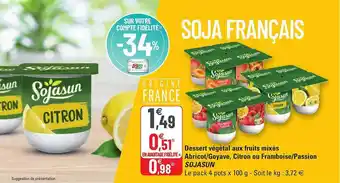 G20 Dessert végétal aux fruits mixés abricot-goyave, citron ou framboise-passion sojasun offre