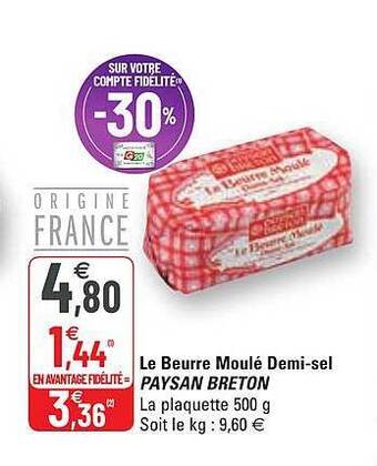 G20 Le beurre moulé demi-sel paysan breton offre