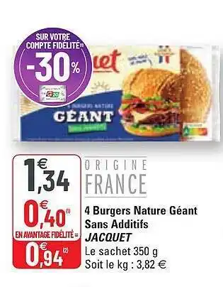 G20 4 burgers nature géant sans additifs jacquet offre