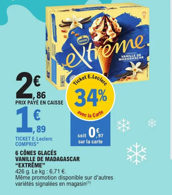 E.Leclerc 6 cônes glacés vanille de madagascar "EXTRÊME" offre