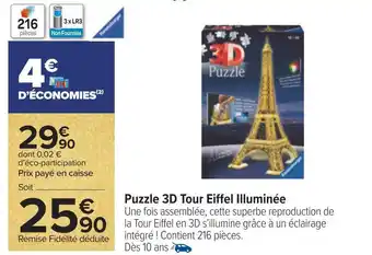 Carrefour Ravensburger puzzle 3d tour eiffel illuminée offre