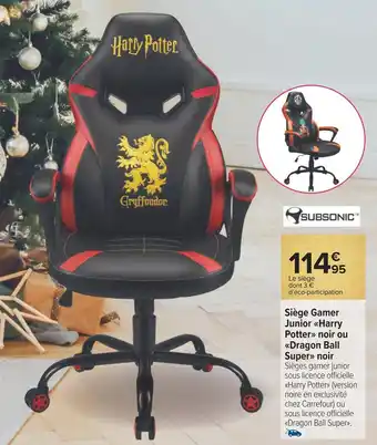 Carrefour Subsonic siège gamer junior harry potter noir ou dragon ball super noir offre