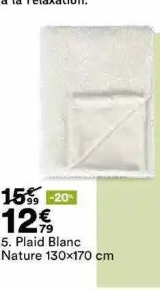 BUT Plaid blanc nature 130x170 cm offre