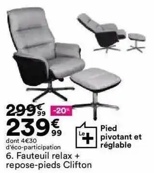BUT Fauteuil relax + repose-pieds clifton offre