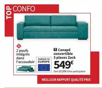 Conforama Canapé convertible 3 places zack offre
