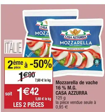 Migros mozzarella De Vache 16 % M.G. Casa Azzurra offre