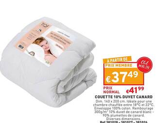 Trafic Couette 10% duvet canard offre