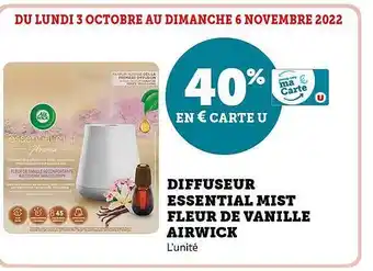 Super U Diffuseur essential mist fleur de vanille air wick offre