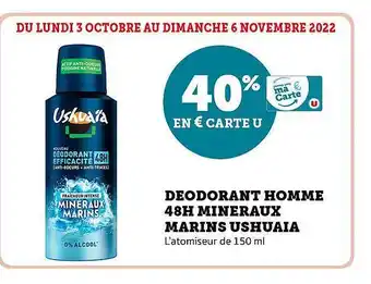 Super U Déodorant homme 48h minéraux marins ushuaïa offre