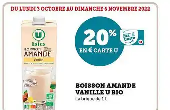 Super U Boisson amande vanille u bio offre