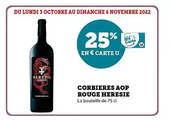 Super U Corbières aop rouge heresie offre