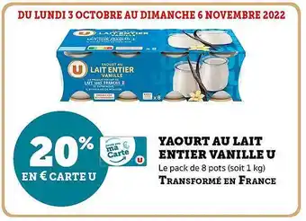 Super U Yaourt au lait entier vanille u offre