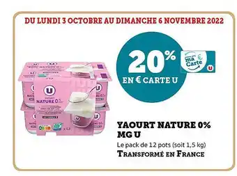 Super U Yaourt nature 0% mg u offre