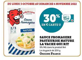 Super U Sauce fromagère pasteurisé nature la vache qui rit offre