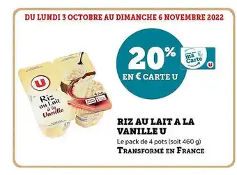 Super U Riz au lait à la vanille u offre