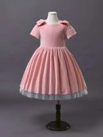 Fille robe de soirée à nœuds à col carré avec tulle en velours