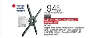 Support mural inclinable-orientable