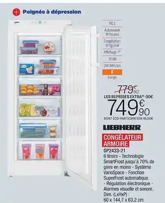 Extra Congélateur armoire liebherr offre
