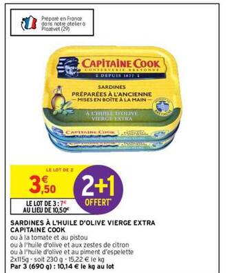 Intermarché Hyper Sardines à l'huile d'olive vierge extra capitaine cook offre