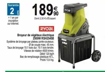 Tridôme Broyeur de végétaux électrique 2500w rsh2545b ryobi offre