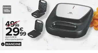 Carrefour Market Mandine appareil à sandwichs et gaufres offre
