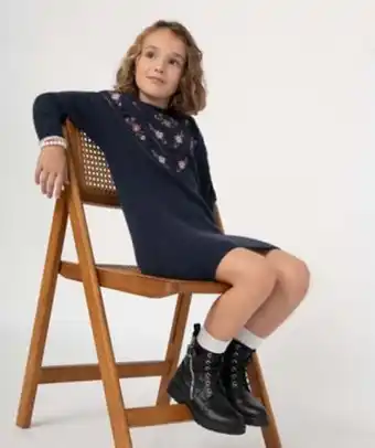 Robe fille en maille à manches longues avec motifs brodés vue1 - gemo (enfant) - gemo