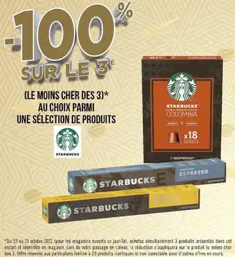 Starbucks -100% sur le 3ème au choix parmi une sélection de produits starbucks