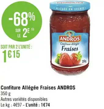 Géant Casino Andros confiture allégée fraises offre
