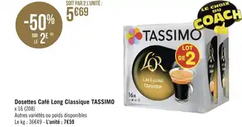 Géant Casino Tassimo dosettes café long classique offre