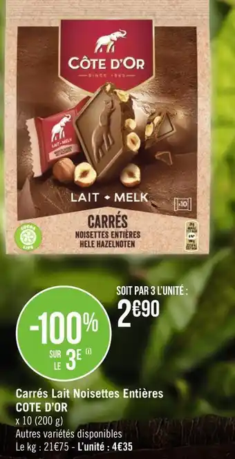 Géant Casino Cote d’or carrés lait noisettes entières offre