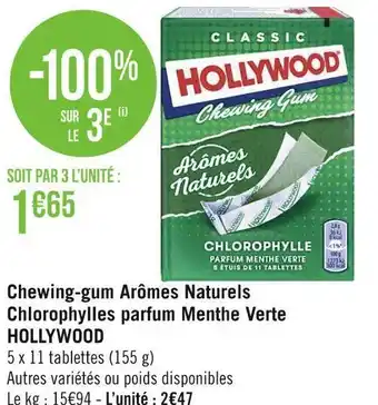 Hollywood chewing-gum arômes naturels chlorophylles parfum menthe verte
