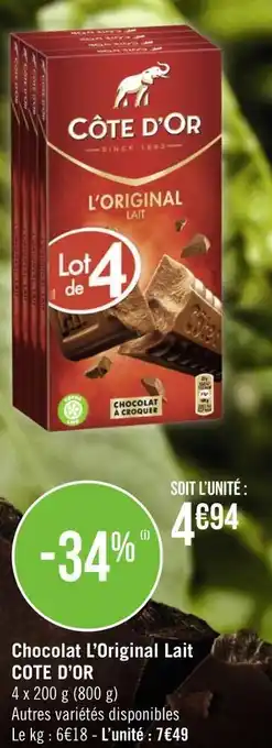 Géant Casino Cote d’or chocolat l’original lait offre