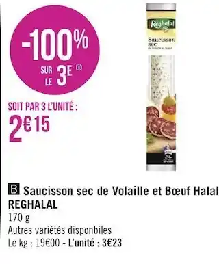 Géant Casino Reghalal saucisson sec de volaille et bœuf halal offre