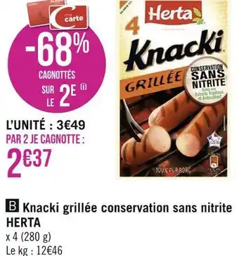 Géant Casino Herta knacki grillée conservation sans nitrite offre