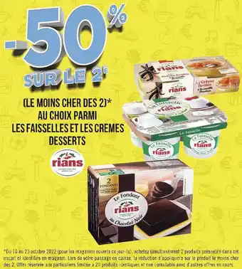 Géant Casino Rians -50% sur le 2e au choix parmi les faisselles et les cremes desserts de la marque rians offre