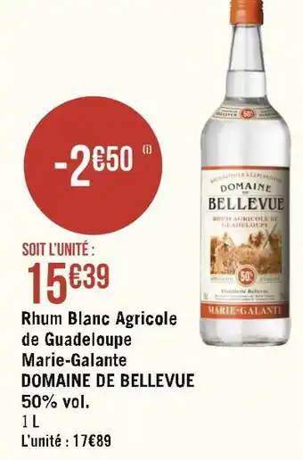 Domaine de bellevue rhum blanc agricole de guadeloupe marie-galante 50% vol.