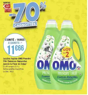 Géant Casino Omo lessive liquide prendre l’air essences naturelles jasmin & fleur de coton* offre