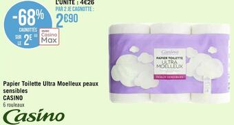 Géant Casino Casino papier toilette ultra moelleux peaux sensibles offre